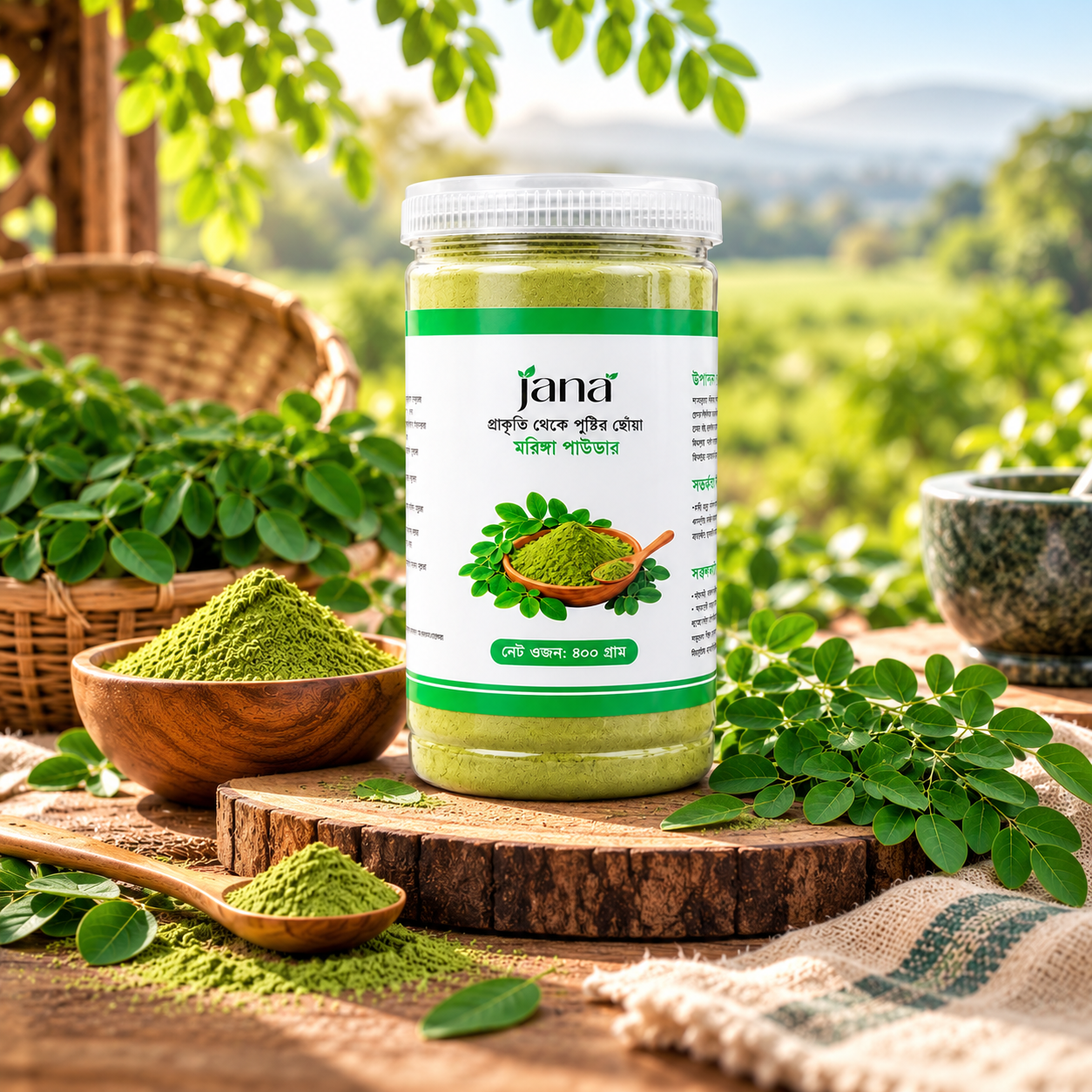 Moringa Powder in Nature’s Glow