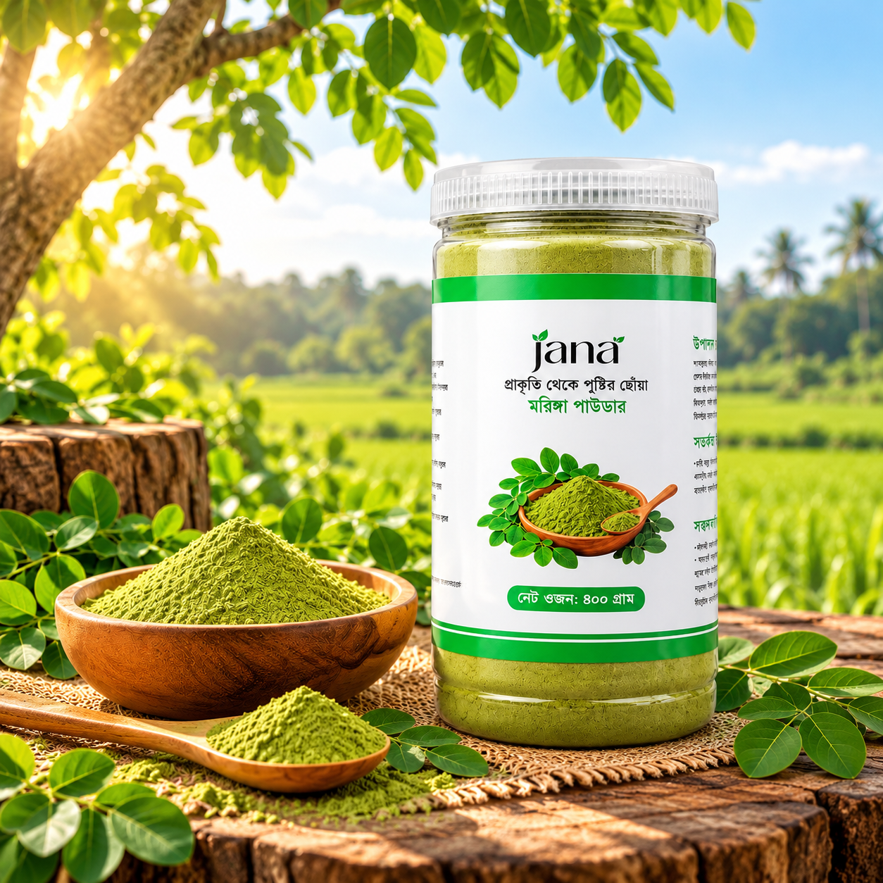 Moringa Powder in Sunlit Countryside